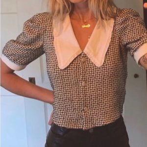 Zara Black & White Tween Top With Poplin Collar - XS